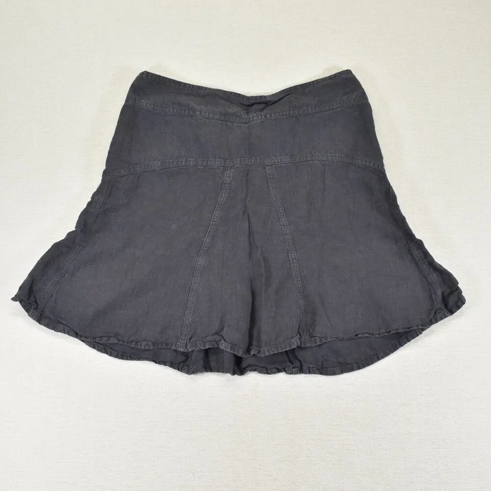Athleta Linen A-Line Flare Skirt Size 8 Faded Black Drawstring Casual Summer